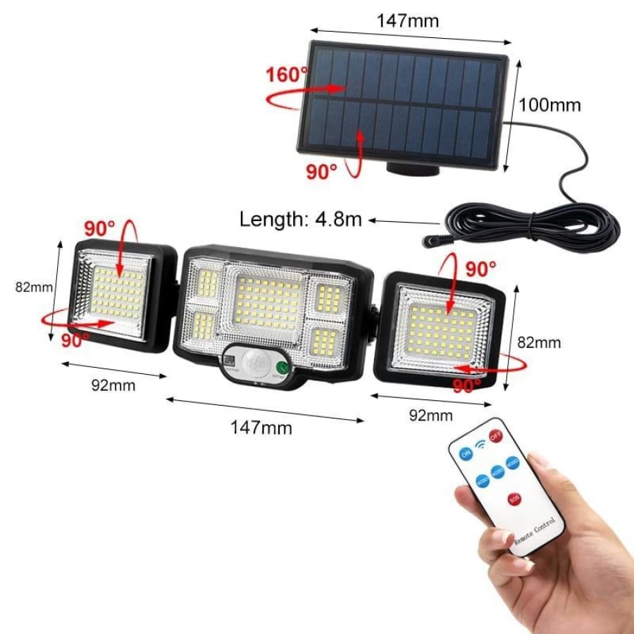 Refletor de LED Energia Solar 3 painéis